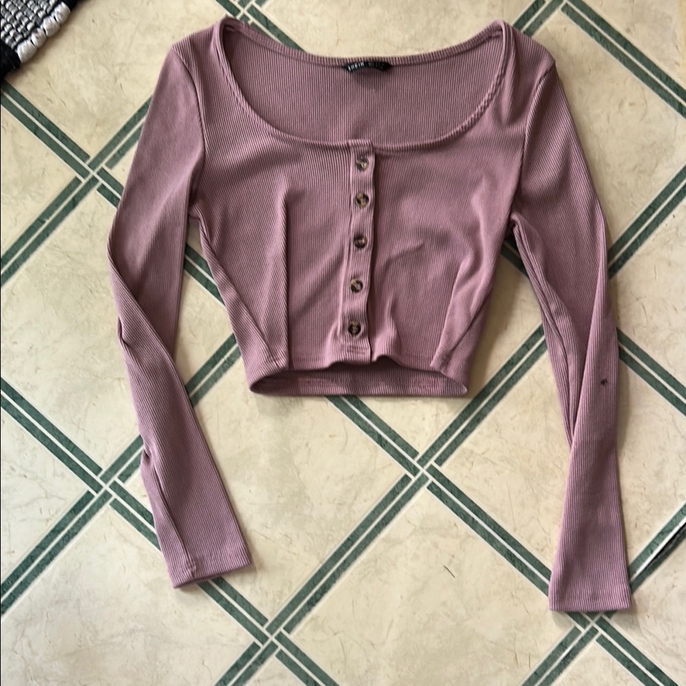 SHEIN Purple Long Sleeve Button Down Crop Top